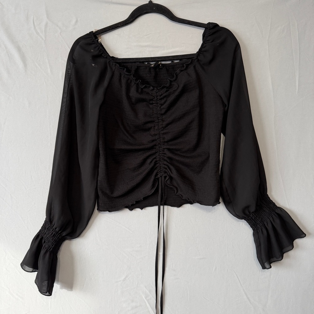 Shinestar Womens Whimsigoth Crop Top L Black Smock Cinch Front Goth Fairy Grunge